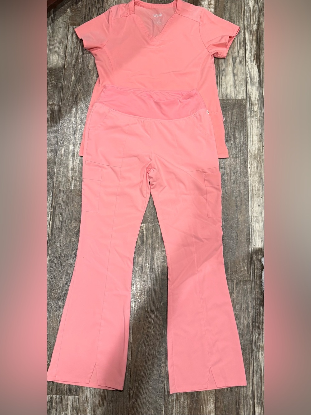 WonderWink Women's Scrub Top & Flare Pants in Coral Pink